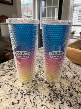 Ron Jon Ombre Blue Pink Yellow Studded Travel Tumblers - Set of 2